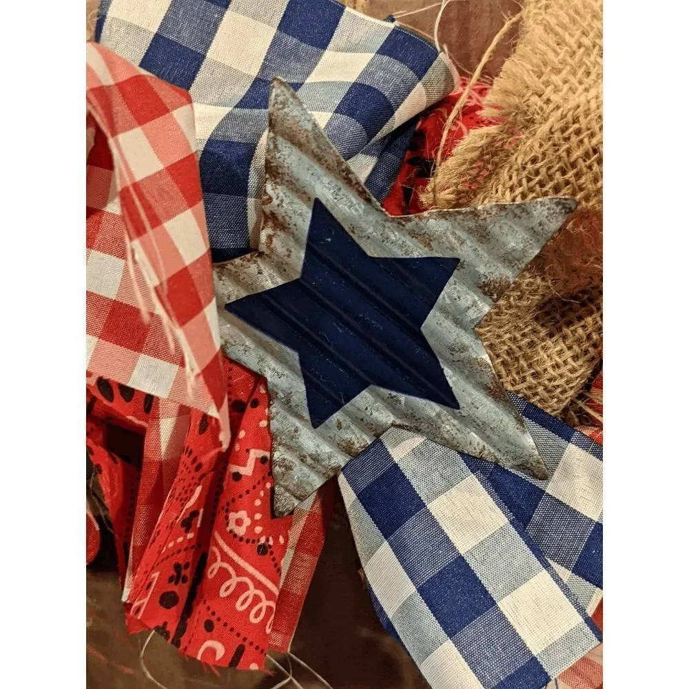 NEW Way To Celebrate Patriotic Gingham Bandana Wreath